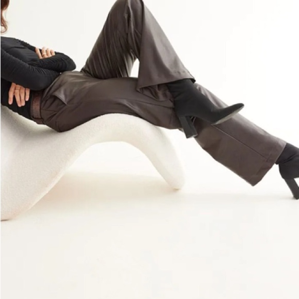 Wide-Leg High-Rise Stretch Faux Leather Pants